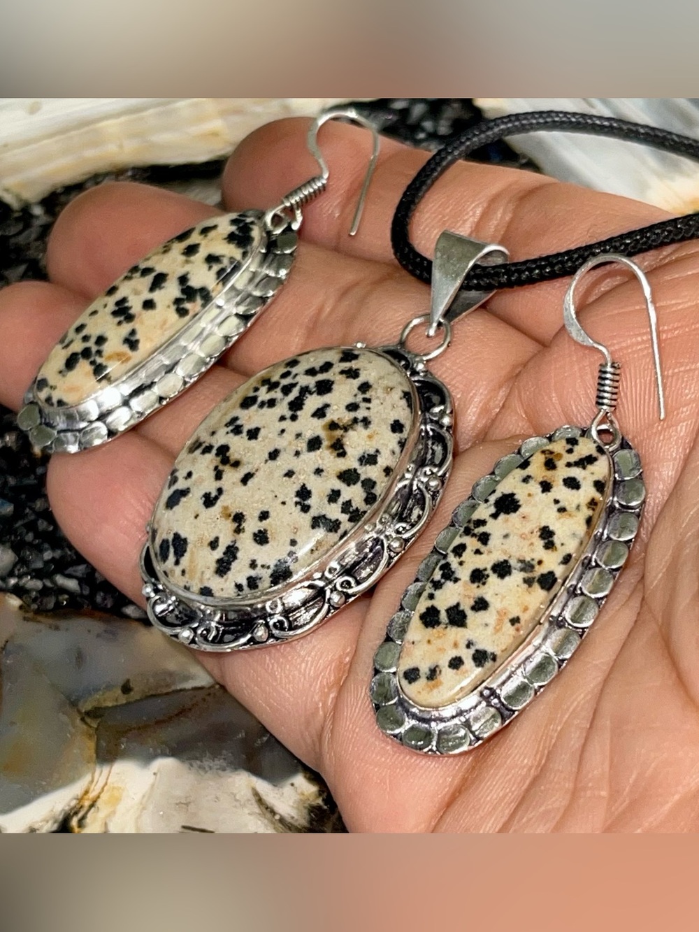 Dalmatian Jasper Pendant & Earrings Set